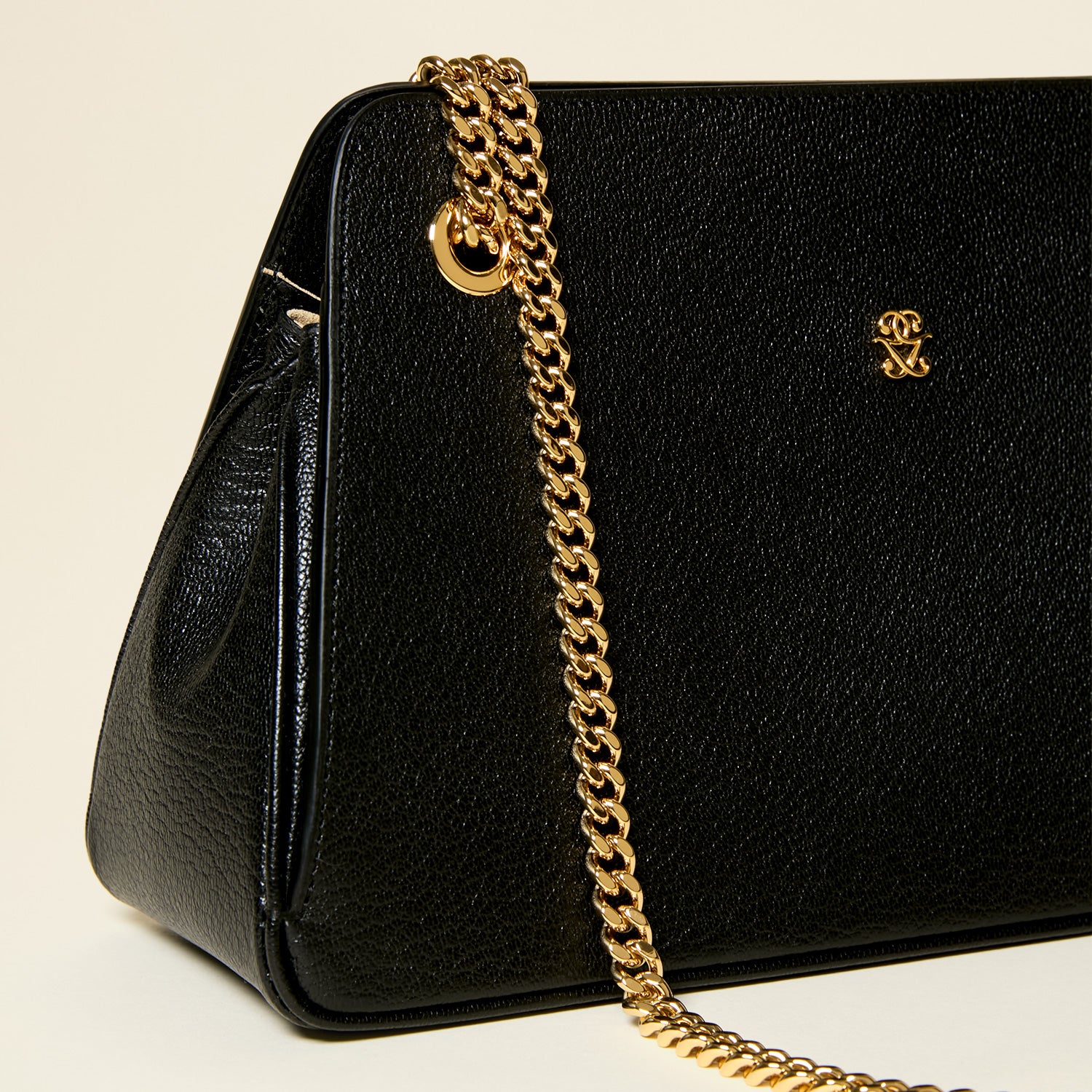 Germaine Guérin Sac Lorette Chèvre Noir Détail
